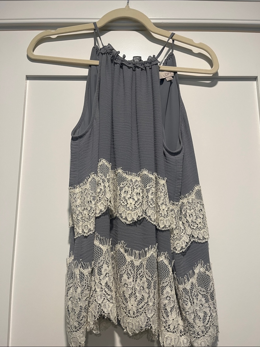 LOFT Gray Halter Camisole with Ivory Lace Panels